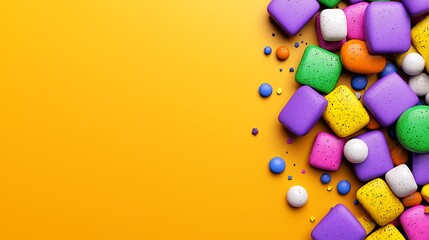 Obraz premium Abstract Composition of Colorful Cubes and Spheres on Yellow