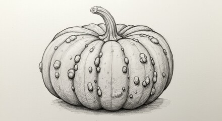 Detailed artistic sketch of a Dickinson pumpkin showcasing its textured surface