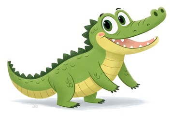 Fototapeta premium Happy green crocodile cartoon illustration for kids