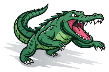 Aggressive green crocodile cartoon mascot character illustration
