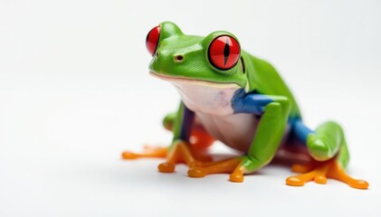 Obraz premium Vibrant red-eyed tree frog against pure white, wildlife photography, amphibian