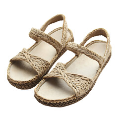 Trendy Espadrille Style Sandals with Woven Jute Detail Isolated on Transparent Background