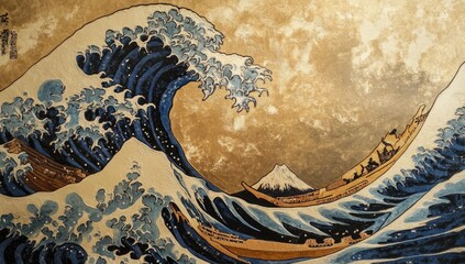Powerful, crashing waves against a mountainous, moonlit sky