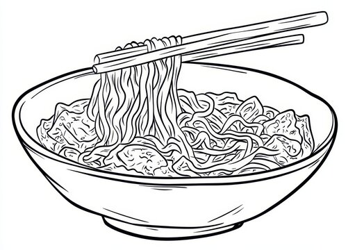 NOUILLES ASIATIQUES DANS UN BOL, DESSIN AU TRAIT