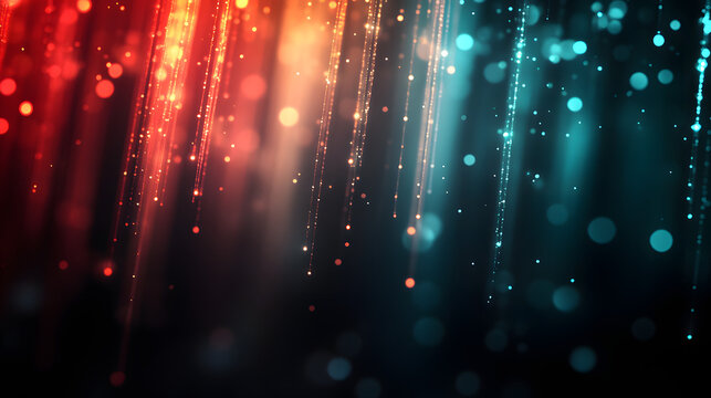 Vibrant Colorful Glowing Particles and Streaming Lines in Abstract Dark Space for Futuristic Digital Art and Technology Visuals