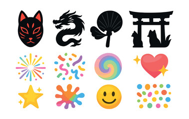 Japanese culture silhouette icons set. traditional and cultural symbol collection