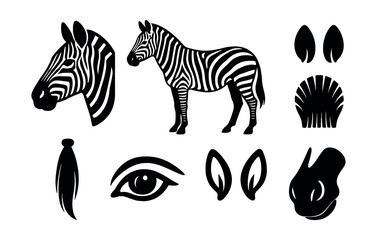 Obraz premium Zebra silhouette icons set. animal pattern and wildlife symbol collection