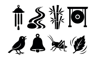 Zen and meditation silhouette icons set. relaxation and mindfulness symbols