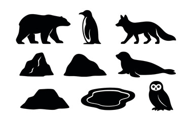 Animal silhouette icons set. wildlife and nature symbols for design