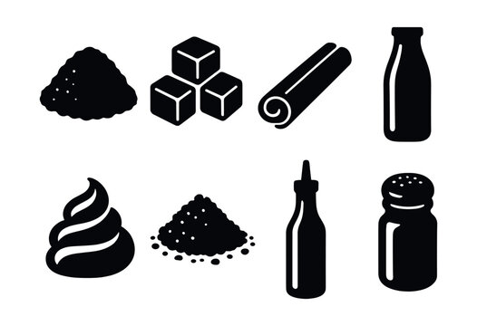Food and beverage silhouette icons set. culinary and kitchen essentials symbols