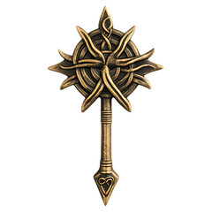 A Golden Key with a Large Dagger Isolated on Transparent Background
