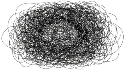 Intricate chaos of interwoven silver filaments forming a complex abstract design against a on transparent background