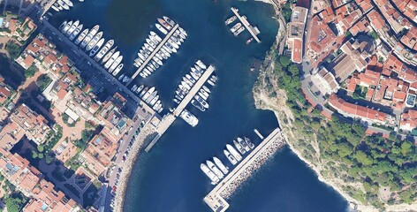 High-Resolution Aerial View of a Mediterranean Coastal City with a Large Marina
