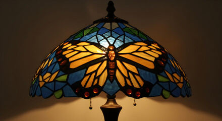 Stained Glass Butterfly Lamp Casting A Warm Glow In The Darkness