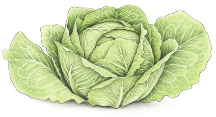 Obraz premium Delicate hand-drawn illustration of butterhead lettuce with intricate details