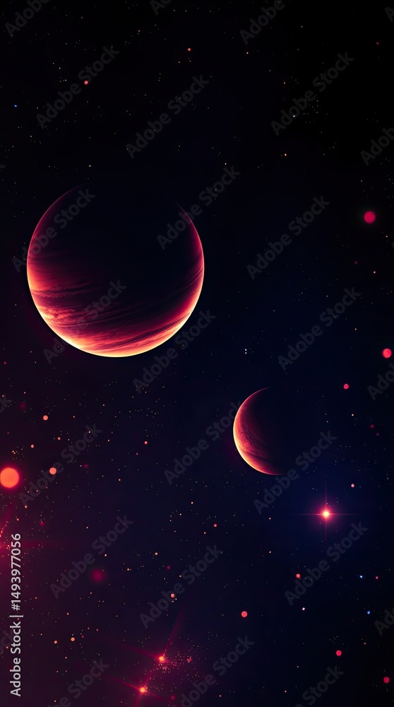 Poster this design features several colorful planets and bright stars set against a dark backdrop creating 