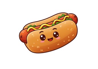 Adorable Cartoon Hot Dog: Cheerful, Detailed Illustration