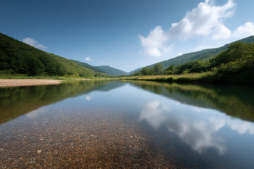 serene river flowing through lush landscapes of west virginia surrounded by dense forests and rolling hills