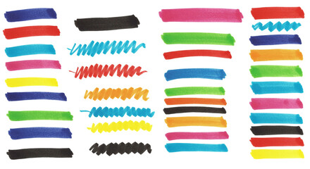 Exploring a vibrant array of marker strokes each a burst of color and creative expression on transparent background