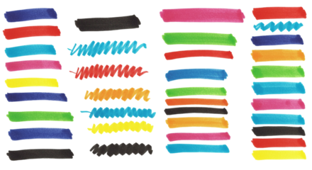 Exploring a vibrant array of marker strokes each a burst of color and creative expression on transparent background