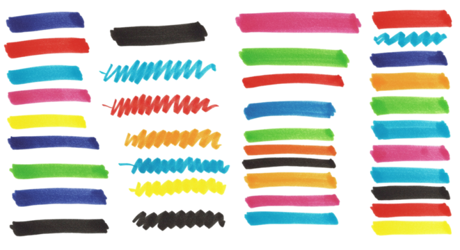 Exploring a vibrant array of marker strokes each a burst of color and creative expression on transparent background