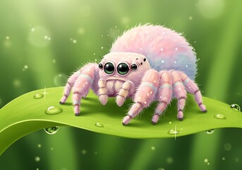 Adorable Pink Jumping Spider: A Whimsical Digital Painting