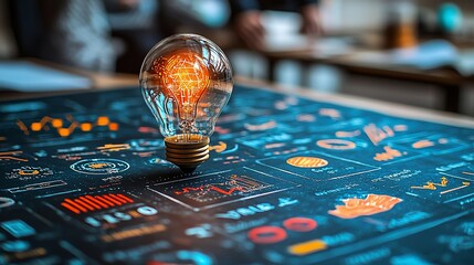 Illuminated lightbulb on data visualization