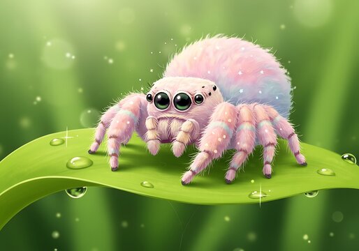 Adorable Pink Jumping Spider: A Whimsical Digital Painting - Powered by Adobe