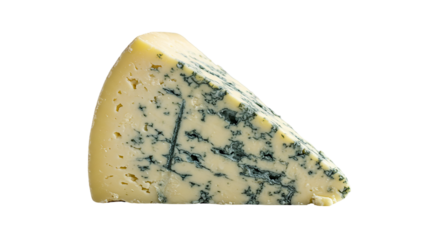 An appetizing wedge of blue cheese with striking blue veins ready for a cheese board on a on transparent background