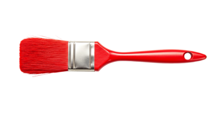 A vibrant red paintbrush lies ready a tool for transformation and creativity on a pure black on transparent background