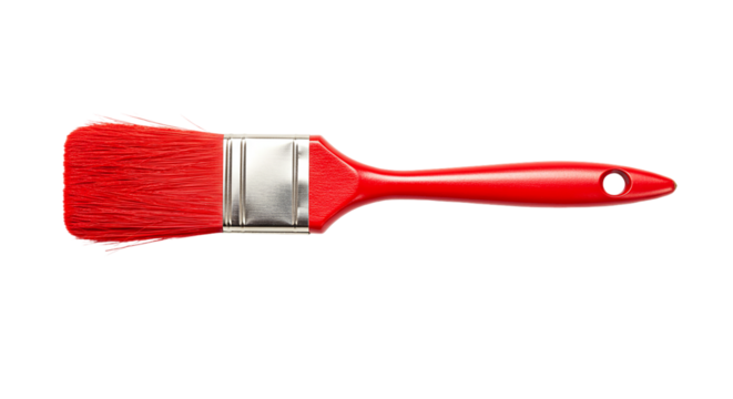 A vibrant red paintbrush lies ready a tool for transformation and creativity on a pure black on transparent background