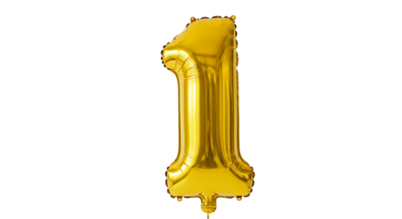 Announcing a First Birthday A gleaming gold number one balloon soaring high celebrating life s on transparent background