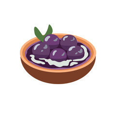 Indonesian purple sweet potato balls in coconut milk, kolak biji salak vector 