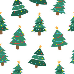 Pattern of decorated Christmas trees, Vector