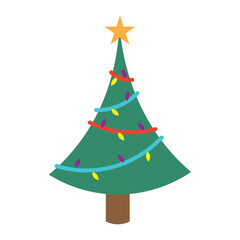 Decorated Christmas tree with star and ornaments, Vector