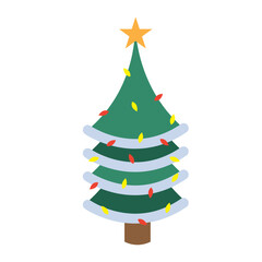 Decorated Christmas tree with star and ornaments, Vector