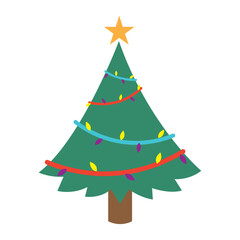 Decorated Christmas tree with star and ornaments, Vector
