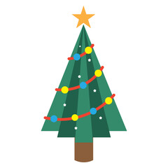 Decorated Christmas tree with star and ornaments, Vector