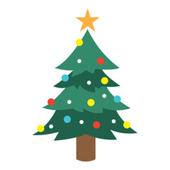 Decorated Christmas tree with star and ornaments, Vector