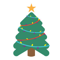 Decorated Christmas tree with star and ornaments, Vector