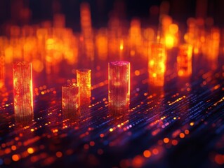 A closeup of volume bars on a chart, indicating high trade activity, Technical Analysis, Focused and informative