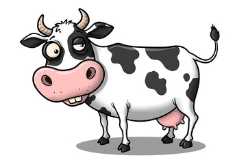 Amusing Cartoon Cow: Whimsical Black and White Illustration