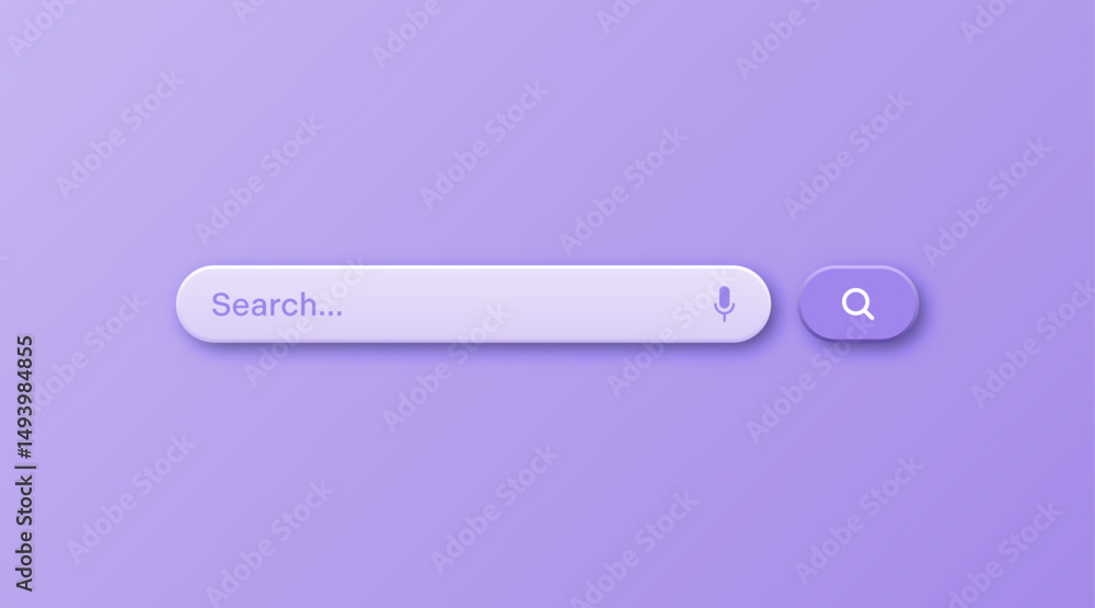 Fototapete Colorful 3d search bar template. Internet browser engine with search box, address bar and text field. UI design, website interface element with web icons and push button. Vector illustration