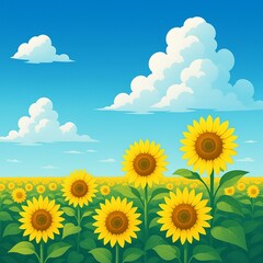 青空とひまわり畑