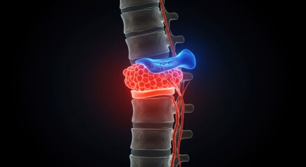 Detailed Medical Illustration of Human Lumbar Spine with Intervertebral Disc and Nerve Roots for Spinal Health Education