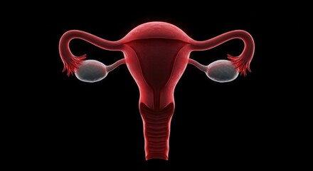 Detailed illustration of female reproductive system highlighting uterus, fallopian tubes, and ovaries in a realistic style