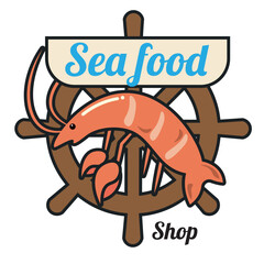Seafood shop shrimp logo. Vector