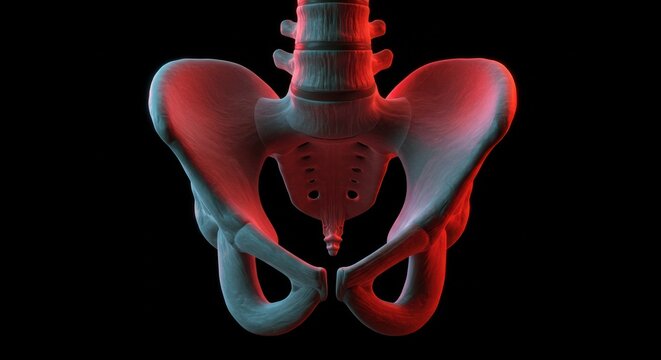 Detailed 3D Illustration of Human Pelvic Anatomy Highlighting Bones and Spinal Connection