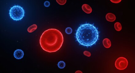 Vivid depiction of immune cells and blood components in vibrant hues