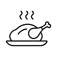 Whole roasted chicken on a plate with steam rising above, icon, vector 